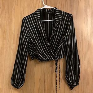 Mustard Seed Striped wrap side tie blouse with collar size M